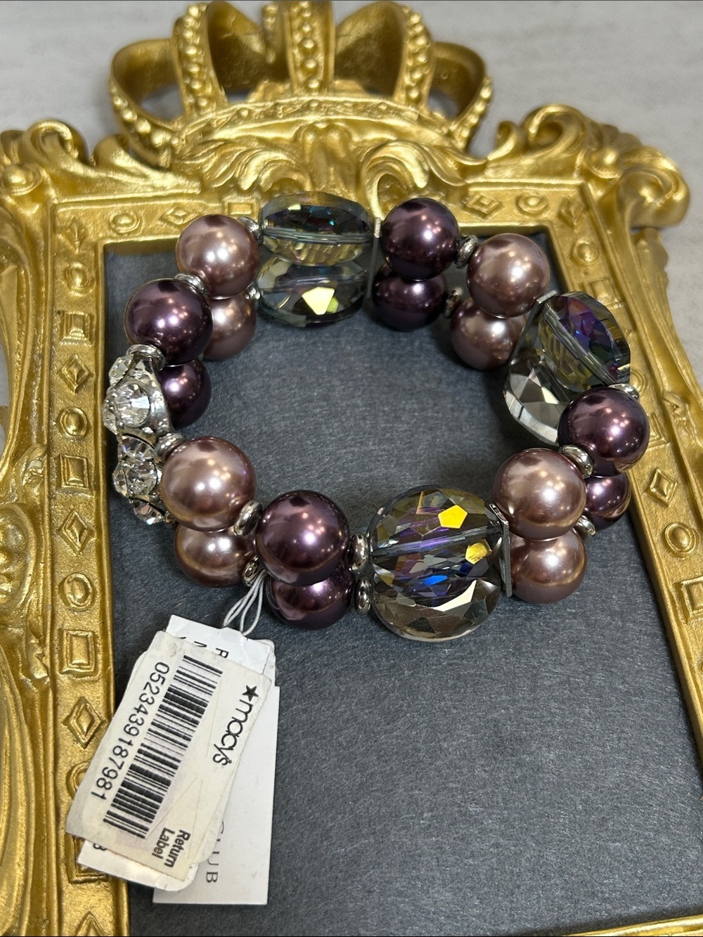Charter Club Purple and Smoky Glass Bead Stretch Bracelet